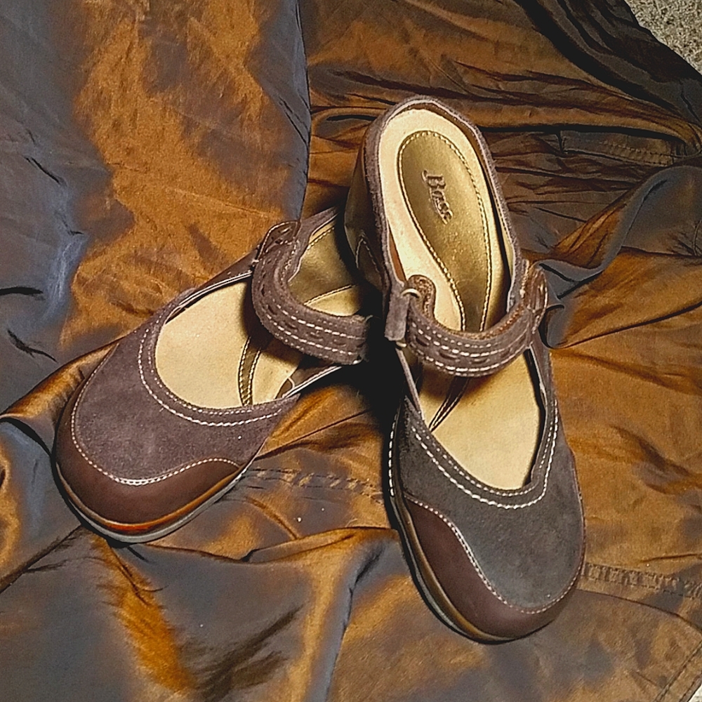 Brown Strapped Clog Mule Boho Chique Chunky Heels size 8